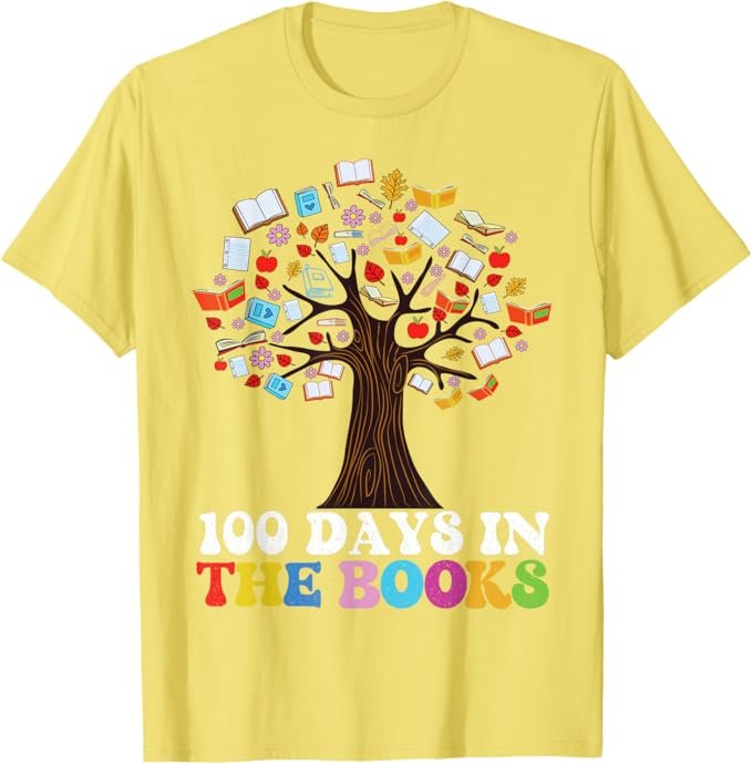 Shirt with a tree of books reading 100 Days in the Books