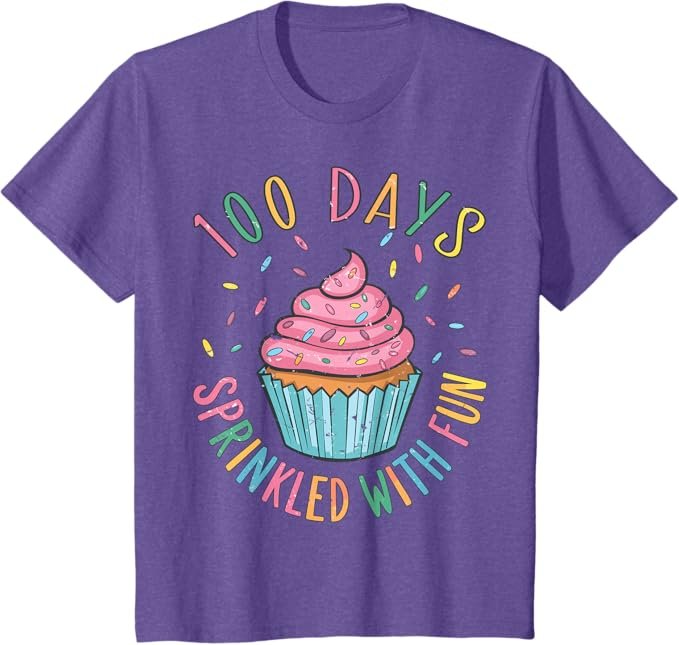 Shirt showing a cupcake and reading 100 Days Sprinkled With Fun