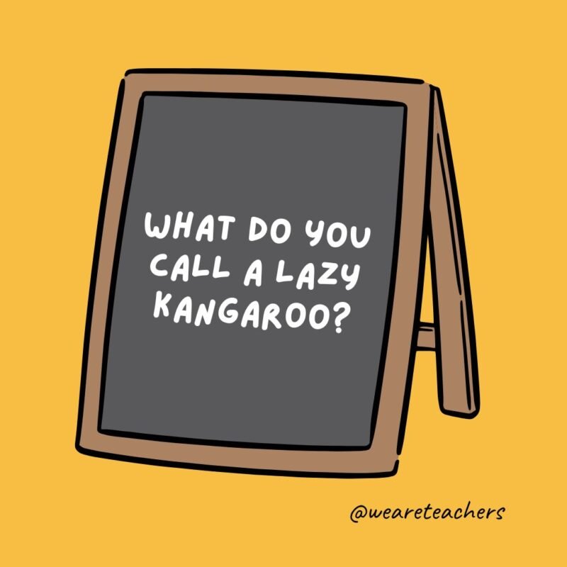 Jokes for Teens an image of a chalkboard with the following joke for teens: What do you call a lazy kangaroo?