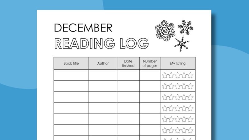 an image of the free December reading log printable