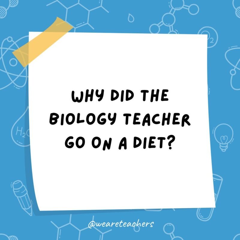 a post it note clipart with the joke: why did the biology teacher go on a diet?