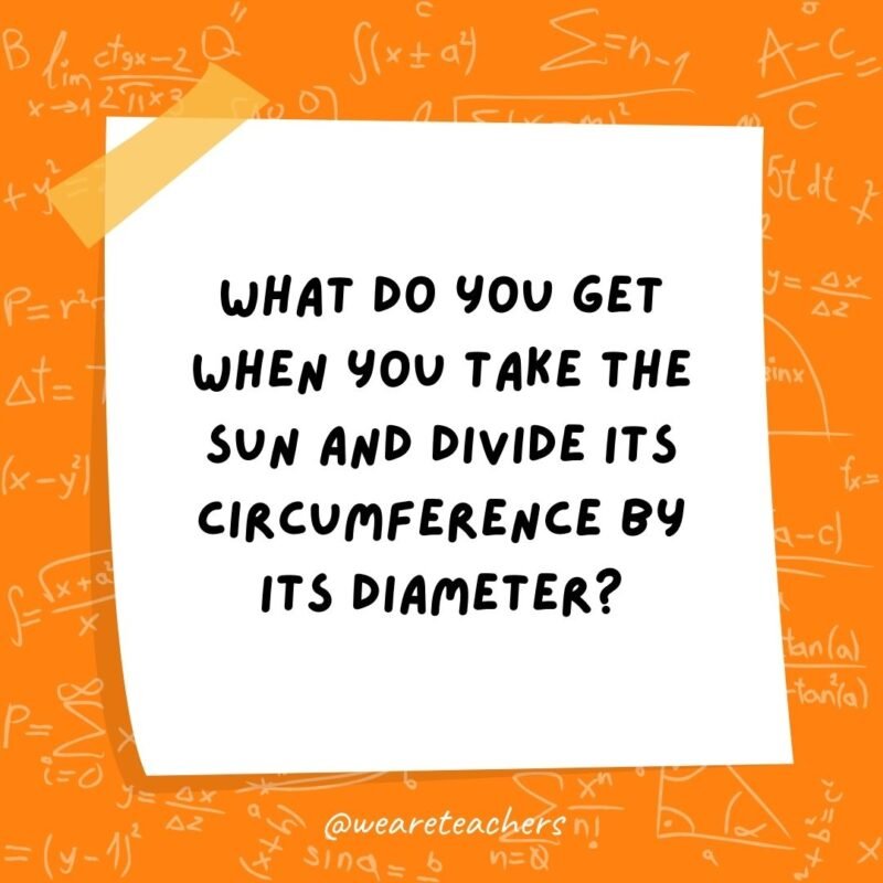 What do you get when you take the sun and divide its circumference by its diameter? Pi in the sky.