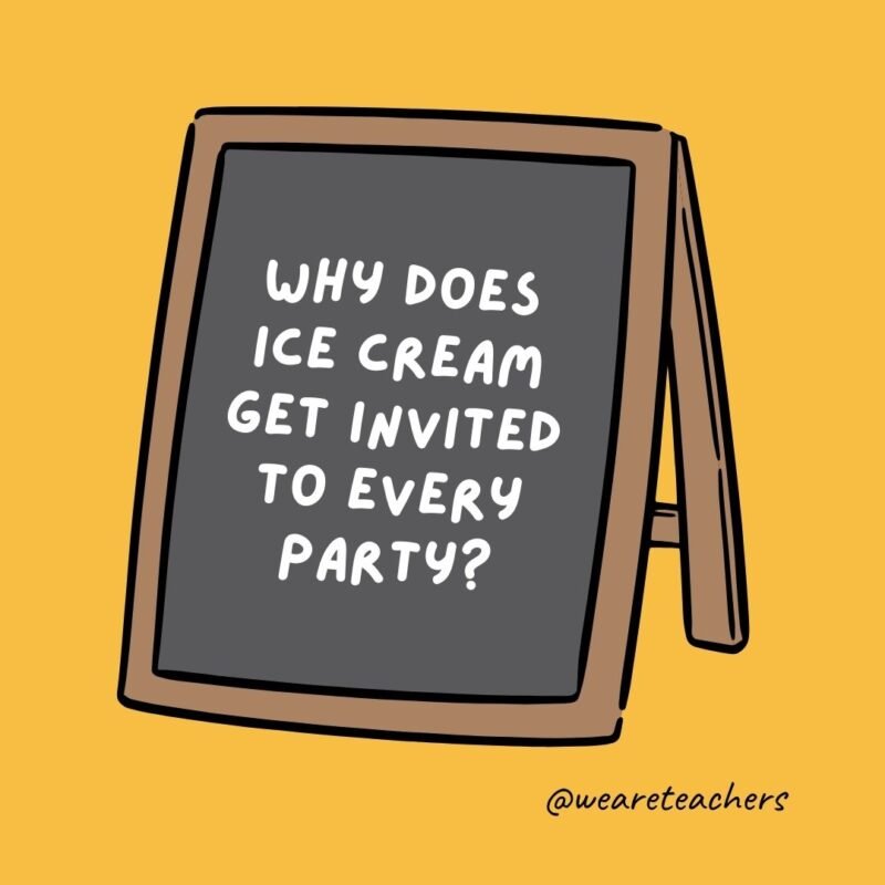 Why does ice cream get invited to every party? Because it’s cool and sweet. Why does ice cream get invited to every party? Because it's cool and sweet.