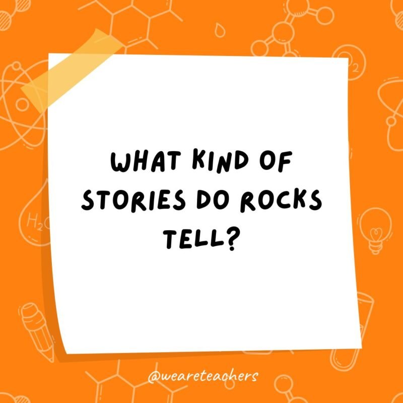 a post it note clipart with the joke: what kind of stories do rocks tell?