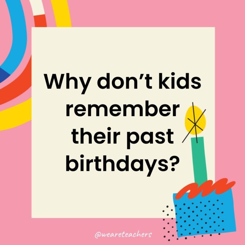 a birthday frame with the joke: Why don’t kids remember their past birthdays?