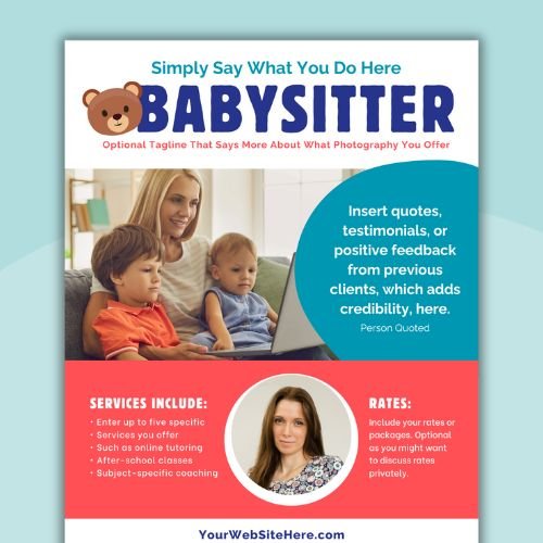 an image of an editable babysitter flyer template for teachers