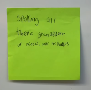 This Teacher Asked His Students What People In Their 40s Do For Fun, And We’re Dying (Maybe Literally) Student illustration on Post-It of what people in their 40s do for fun