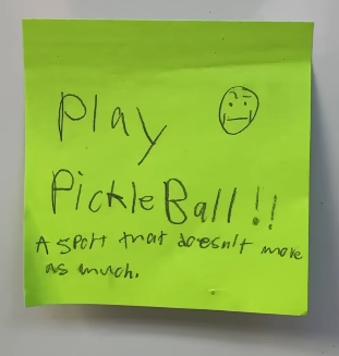 This Teacher Asked His Students What People In Their 40s Do For Fun, And We’re Dying (Maybe Literally) Student illustration on Post-It of what people in their 40s do for fun