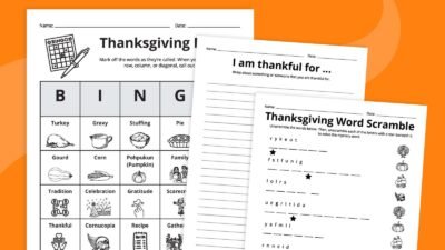 Free Thanksgiving Worksheets Bundle