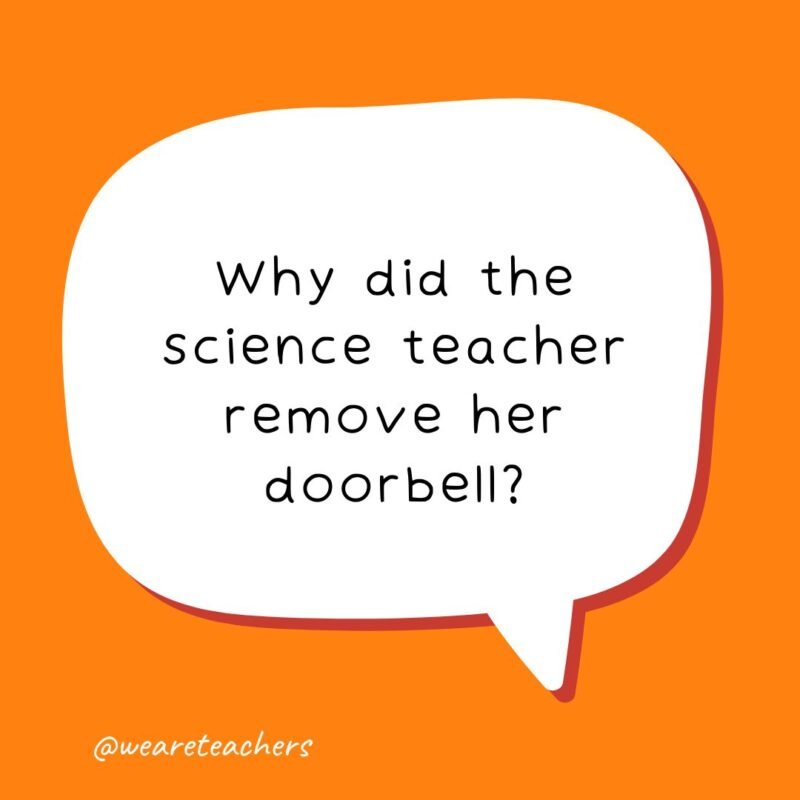 speech bubble with the following school joke for kids: Why did the science teacher remove her doorbell?