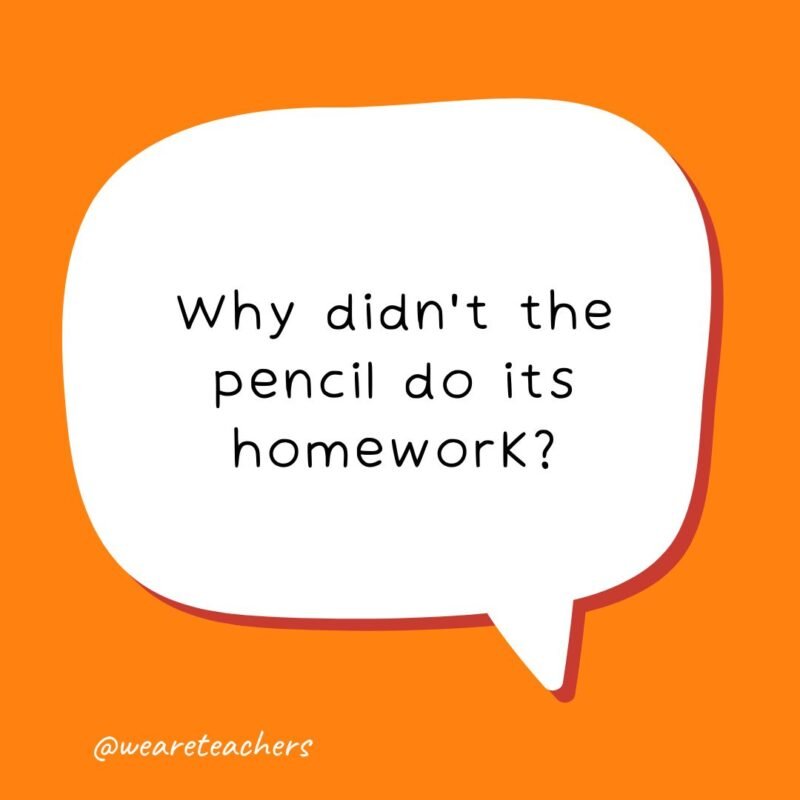 speech bubble with the following school joke for kids: Why didn't the pencil do its homework?