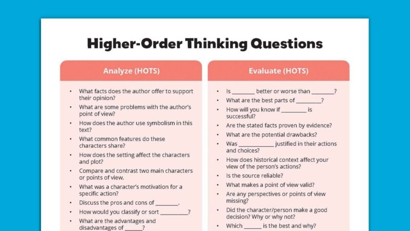 Higher-Order Thinking Questions Sheet Higher Order Thinking Questions