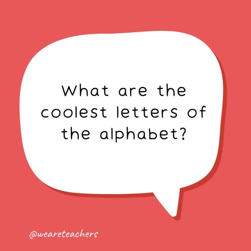 speech bubble with the following school joke for kids: What are the coolest letters of the alphabet?
