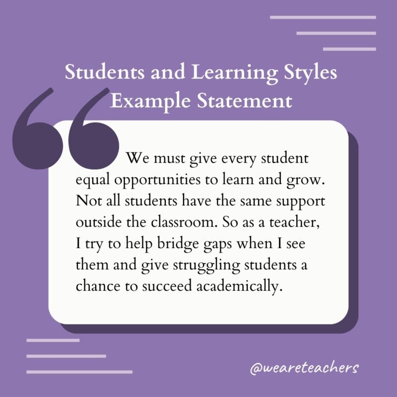 Students and Learning Styles Example Statement
