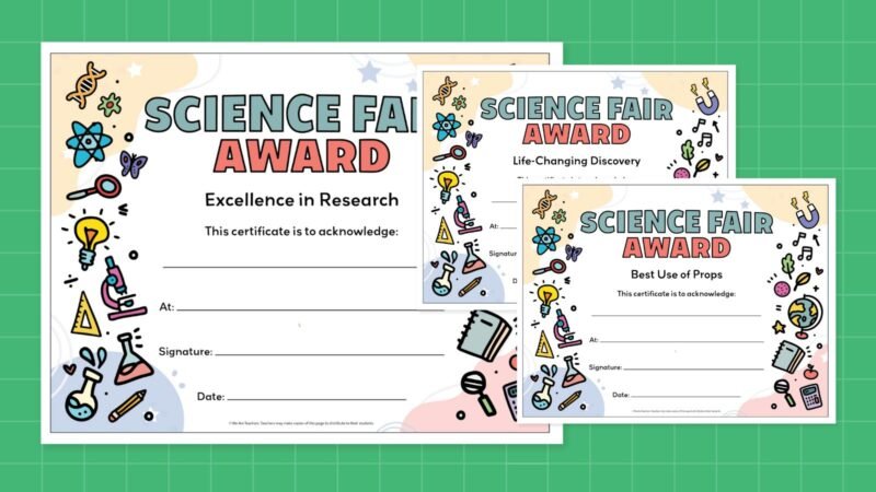 three examples of free science fair certificates printables