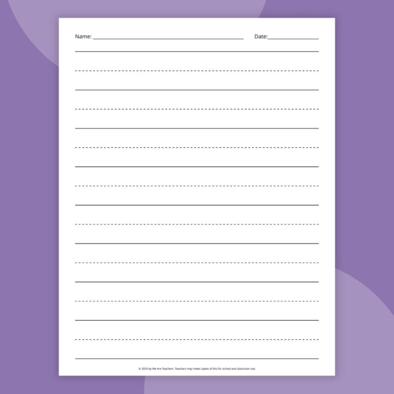 an image of a primary lined paper printable example
