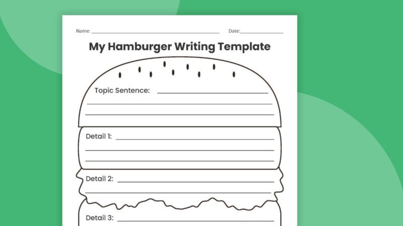 an image of a hamburger writing template printable in front of a green background