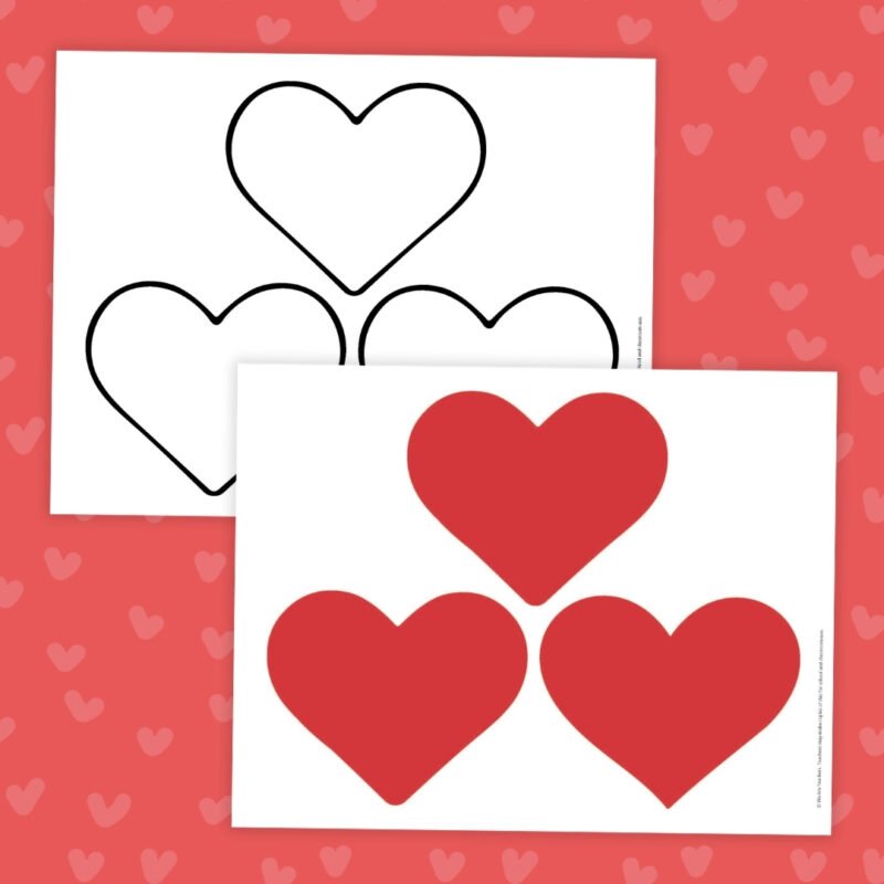printable pages with three hearts on each 
