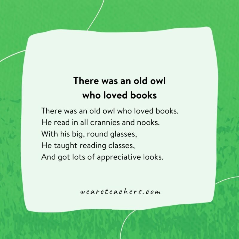 Limerick for kids: There was an old owl who loved books.