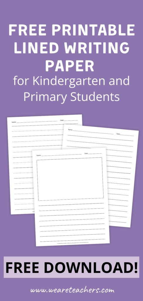 a pinterest pin image of the lined writing paper bundle with and without drawing boxes