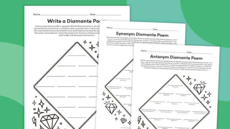 an image of three example diamante poem template printables