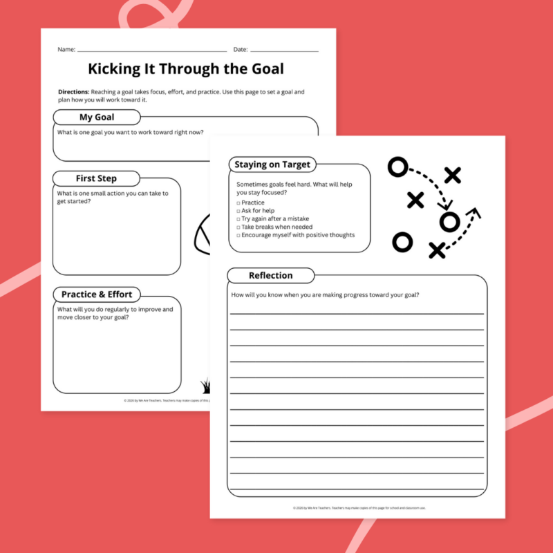 printable football worksheet examples in front of a red background