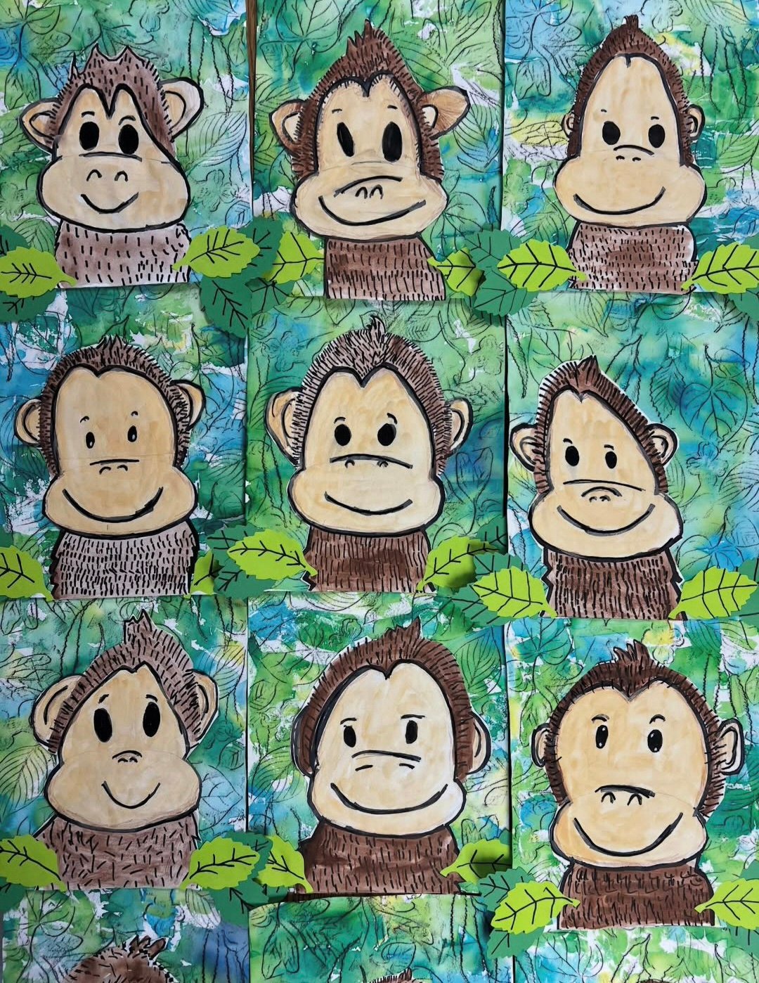 1st grade art student drawings of chimpanzees