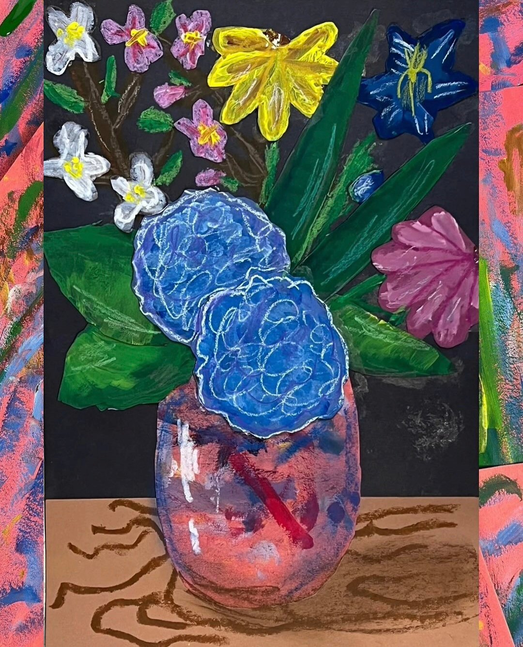 Mixed media flower vase still life