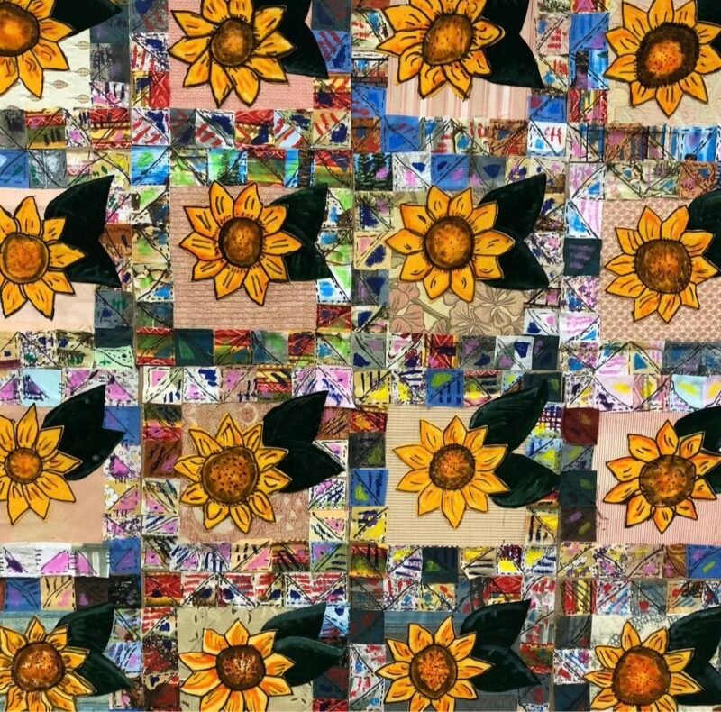 Sunflower quilt collages made of paper