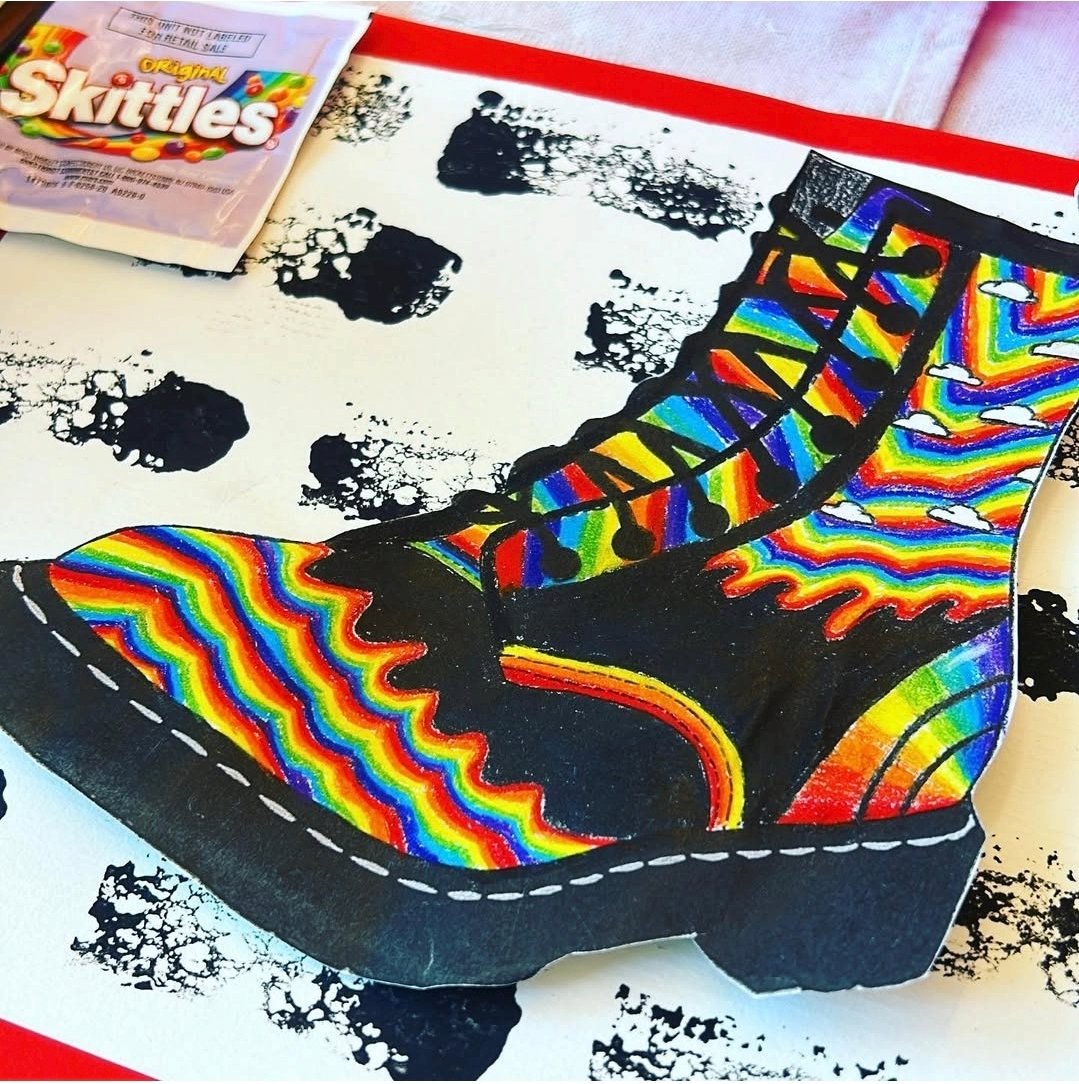 Paper boot with colors inspired by Skittles candy
