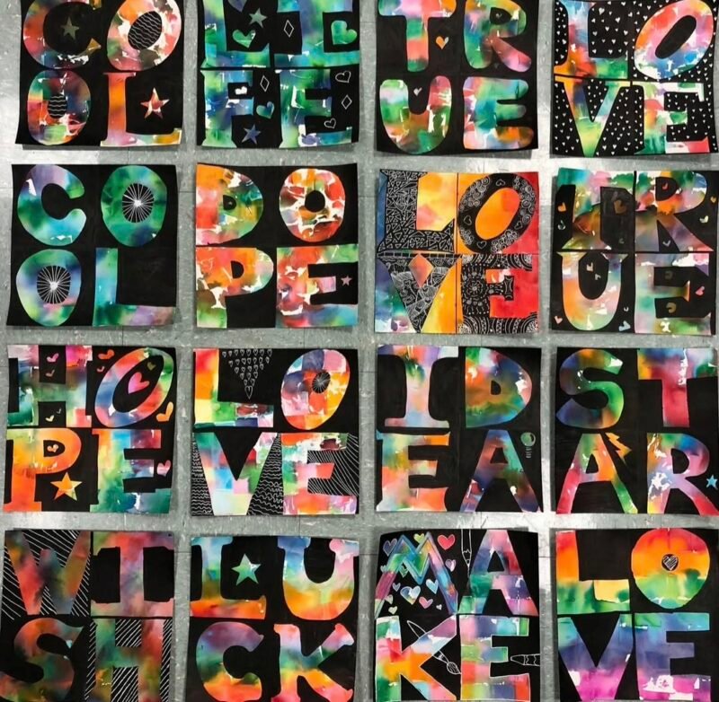 Four-letter word art projects by 5th grade students