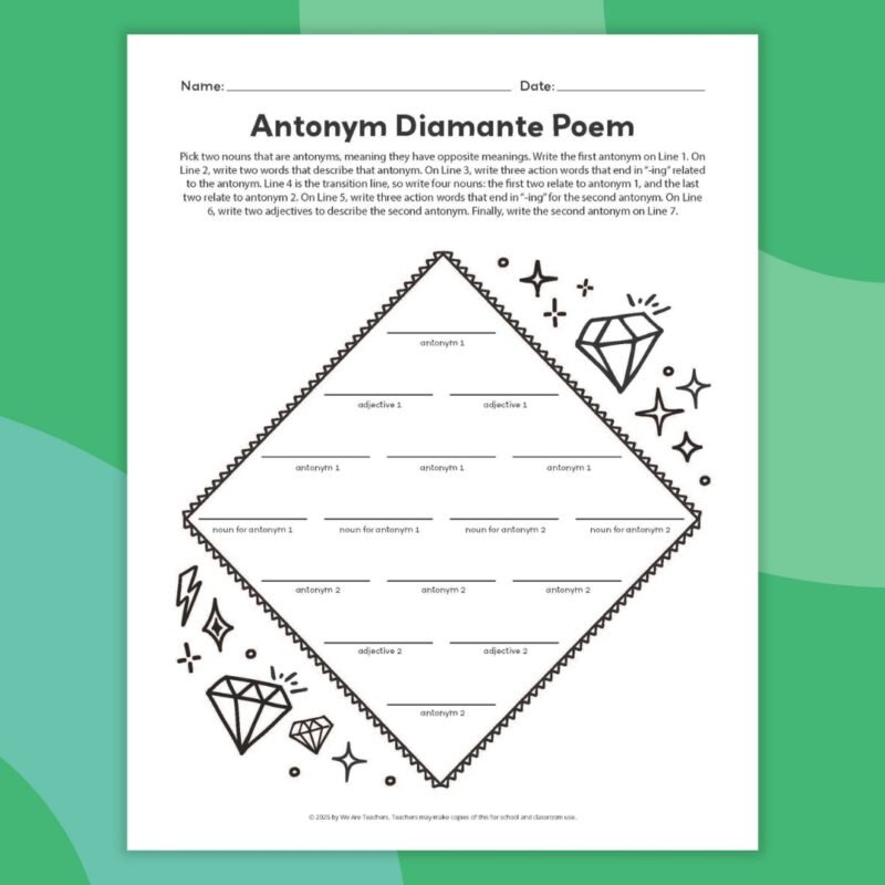 an image of an example diamante poem template printable