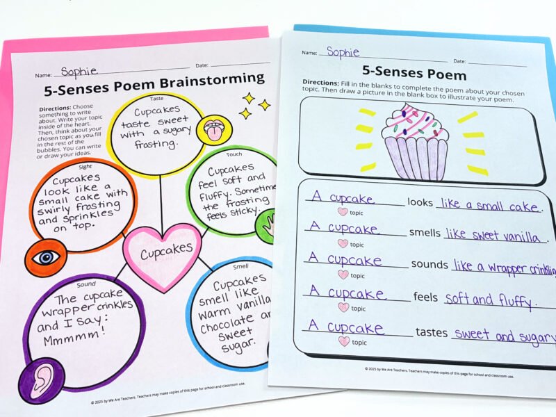 an image of two printable five senses poem template