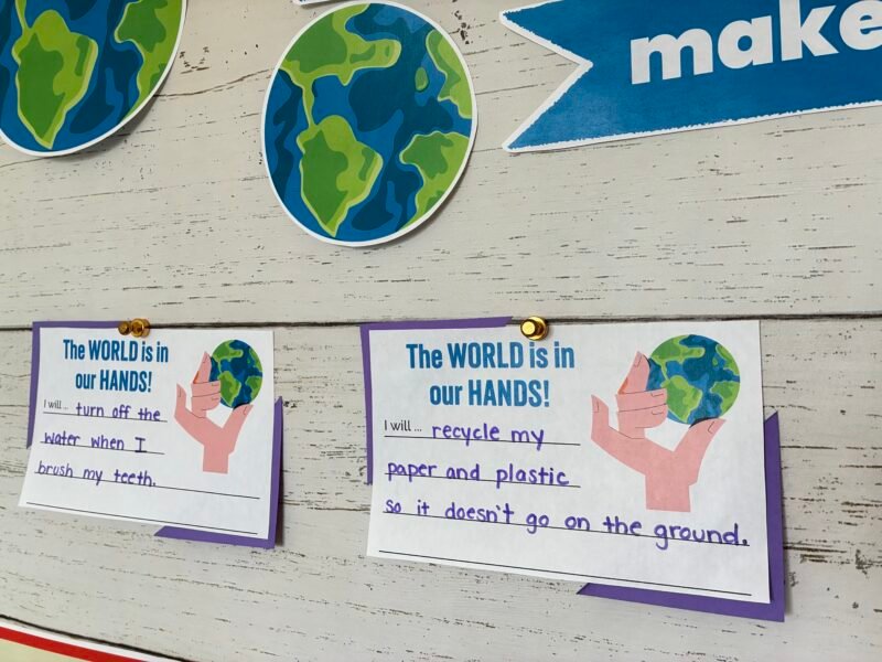an image of two student responses in the planet protectors bulletin board kit