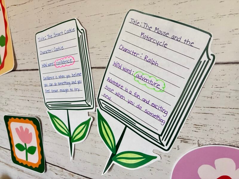 an image of two student reading flowers that are a part of the spring bulletin board kit