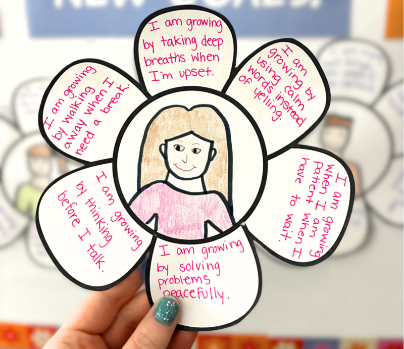 am image of a student response flower of how they're "growing" in spring