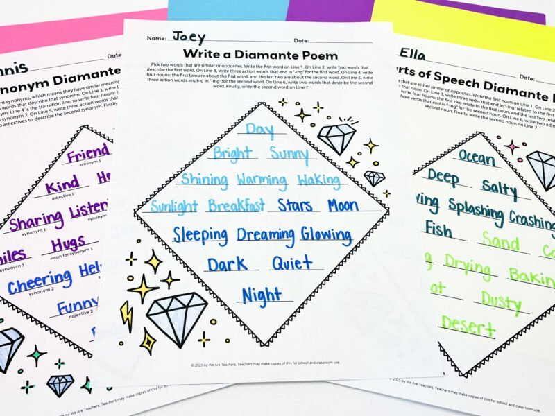 an image of three different completed diamante poem template printables