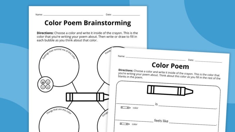 color poems brainstorming and writing worksheets