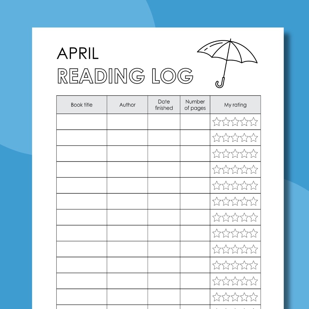 an image of an April reading log printable worksheet
