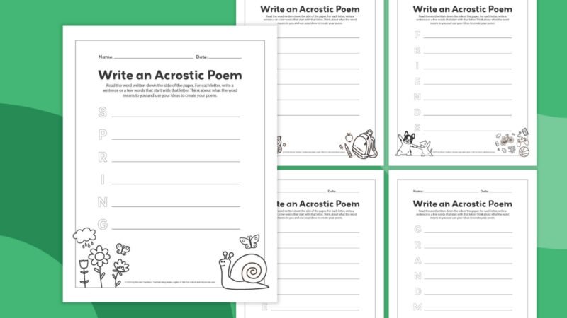 an image of four printable acrostic poem templates