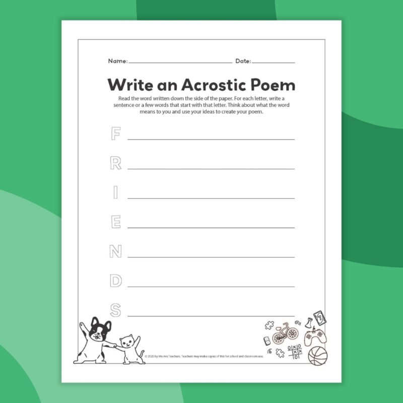 an image of one printable acrostic poem template