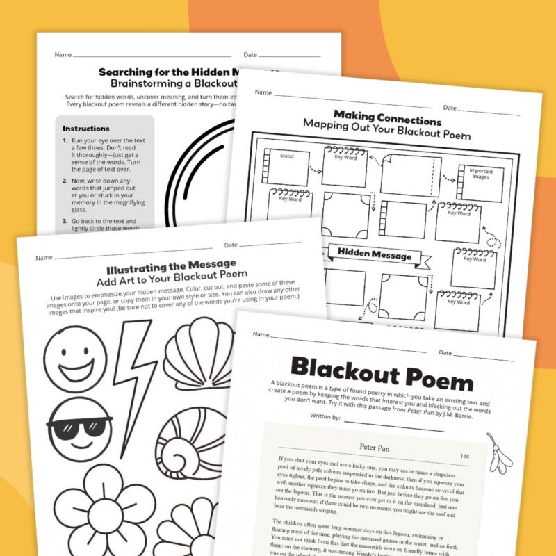 an image of four different poetry worksheet examples