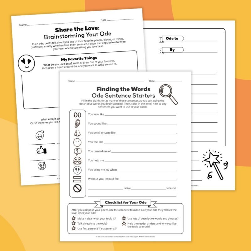 an image of three different poetry worksheet examples