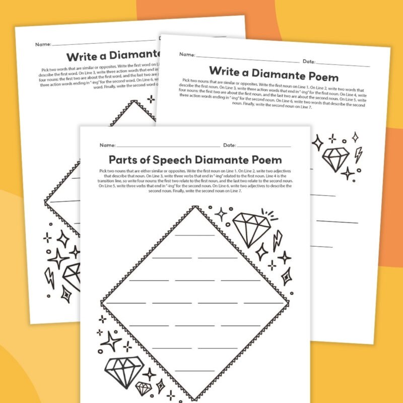 an image of three different poetry worksheet examples