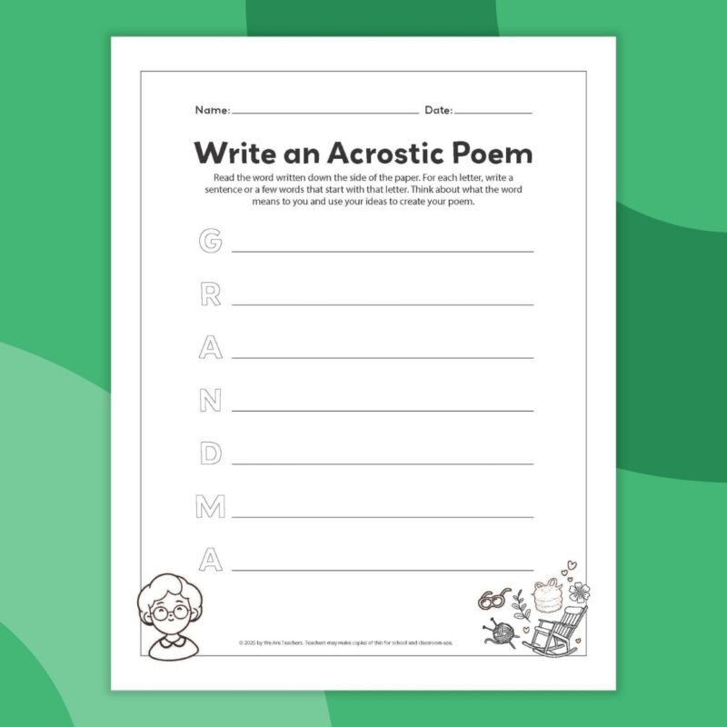 an image of one printable acrostic poem template