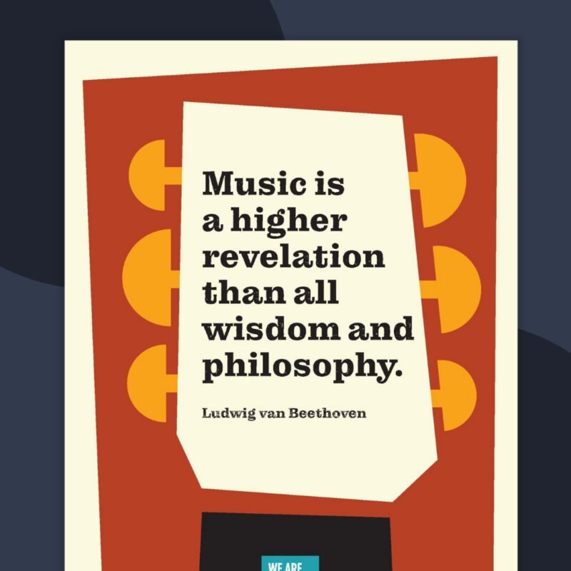 A colorful example of music quote posters in the shape of the end of a guitar