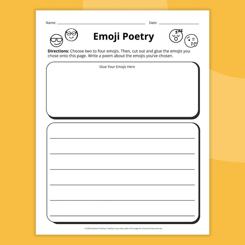 emoji poem printable with space to write a poem 