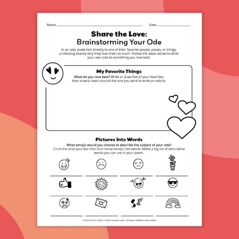 an image of one ode poem template printable worksheet