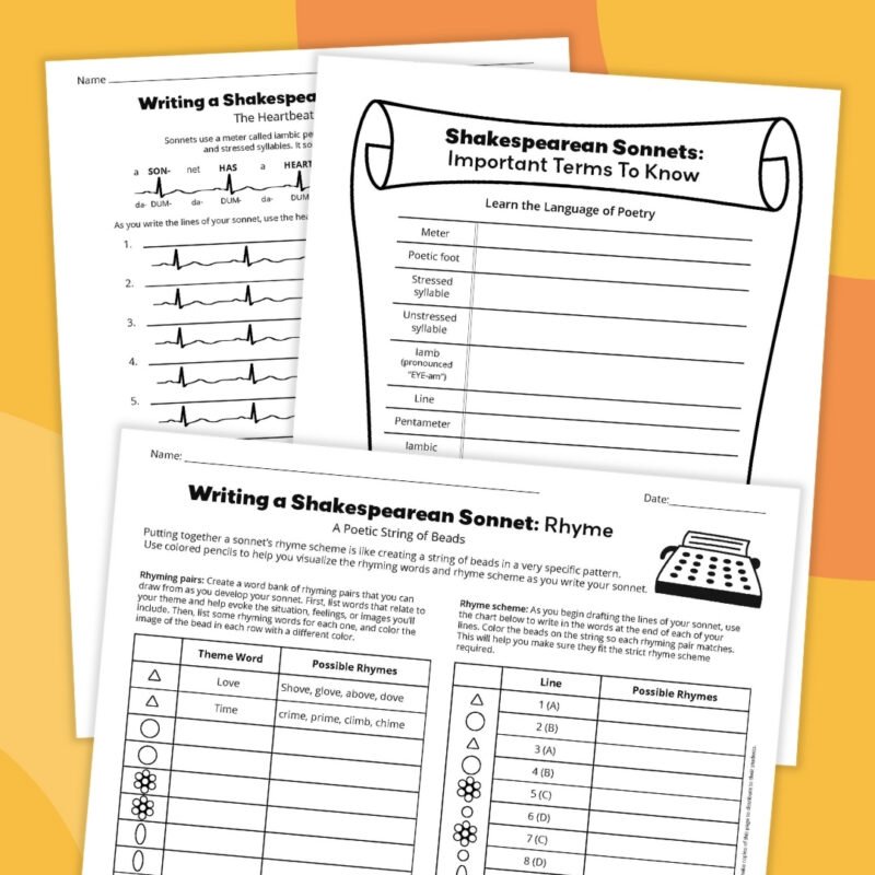 an image of three different poetry worksheet examples
