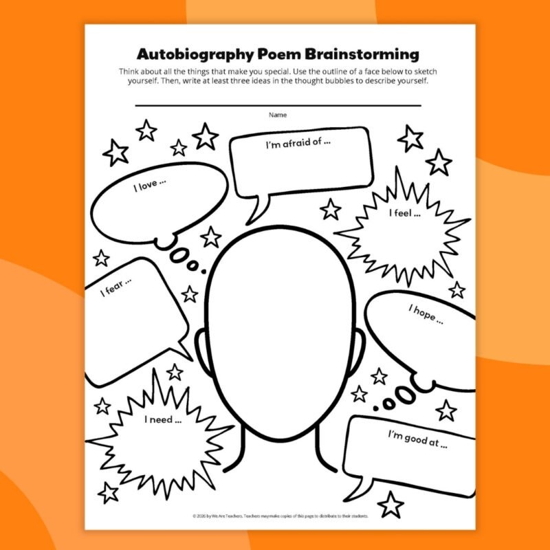 an image of one example printables of an autobiography poem template